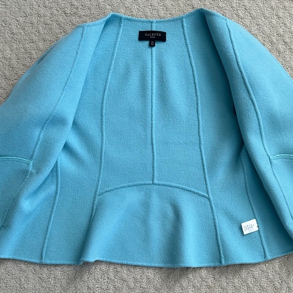 Talbots Collarless Open Front Wool Jacket Light Blue Petite Med Classic/Winter - Picture 6 of 13